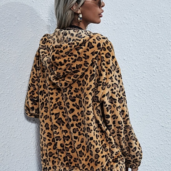 Oversized leopard print hoodie teddy jacket coat - Picture 6 of 7
